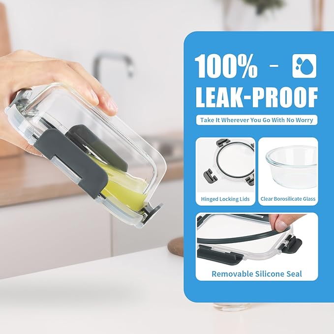 12 Pack Glass Food Storage Containers with Airtight Lids for Meal Prep, Leftover, BPA-Free, Leak-Proof, Freezer to Microwave Safe (12 Lids & 12 Containers)