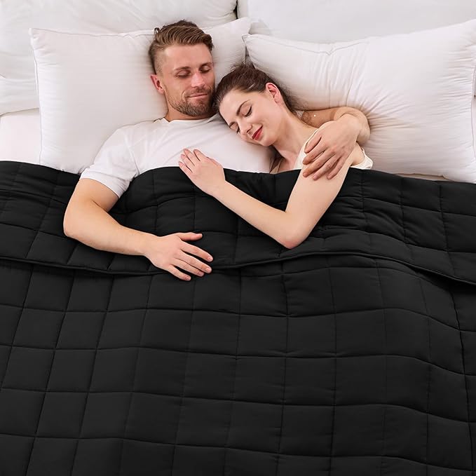 King Size Weighted Blanket for Adults (25 lbs, 80” x 87”, Black) Cooling Heavy Blanket for Sleeping Perfect for 240-260 lbs, Breathable Blanket for Adults & Couple All Season, Machine Washable