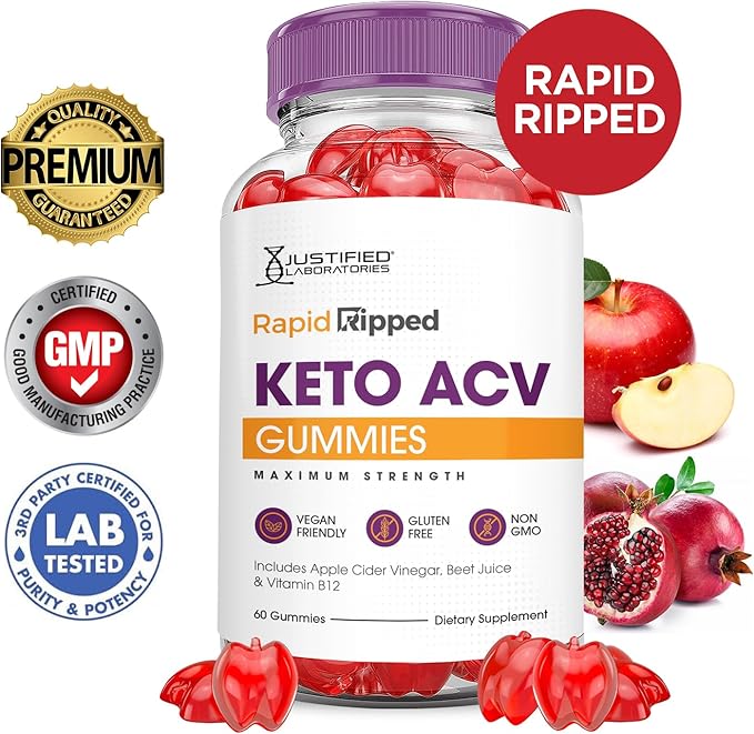 (10 Pack) Rapid Ripped Keto ACV Gummies Advanced Formula 1000MG Rapidripped Keto Gummies Apple Cider Vinegar Formulated with Pomegranate Beet Juice Powder B12 Vegan Non GMO 600 Gummys
