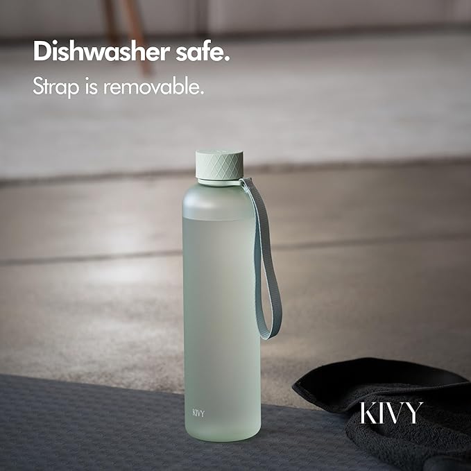 KIVY Slim Water Bottle 32oz [Lightweight & Shatterproof] Fits Backpack & Cupholder for Travel, Sports, School, Gym - Sage green water bottle no straw - Gym water bottle screw top - Dishwasher Safe
