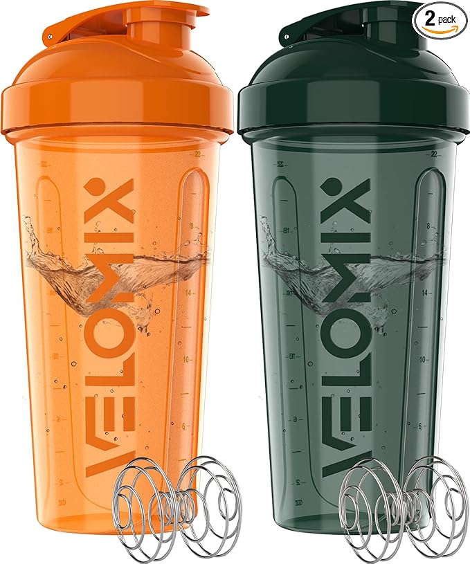 '-2 Pack- 28 oz Protein Shaker Bottles for Protein Mixes - 2x Wire Whisk | Leak Proof Shaker Cups for Protein Shakes | Protein Shaker Bottle Pack | Shakers for Protein Shakes-Green&Orange