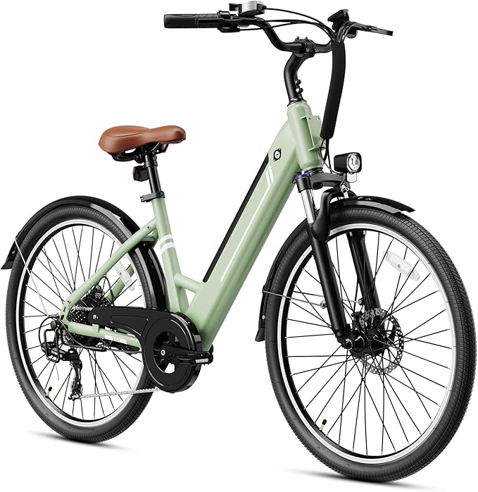 Jasion YC1/ST 26" Electric Bike, 750W Peak Motor, Step-Through Ebike for Adults, 360WH Removable Battery, Up to 40miles, Max 23MPH Urban Commuter E-Bike, 7 Speeds & Front Suspension