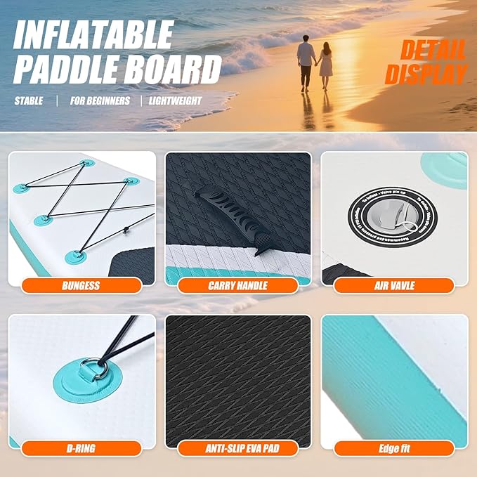 10' Inflatable Stand Up Paddle Board, Ultra-Light Wide Yoga Board for All Skill Levels with Premium SUP Paddleboard Accessories, 84L Waterproof Bag, Non-Slip Comfort Deck for Youth & Adults