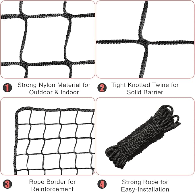 Storgem Baseball Softball Backstop Nets, Sports Netting, Sports Barrier Netting, Heavy Duty Sports Nets Netting Knotless for Playing Field, Backyard or Garage