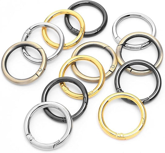 12 Pack 1-1/4Inch Assorted Round Carabiner Snap Clip, Metal Keychain Ring, Spring O Rings for Replacement Purse Strap, Paracord Lanyard Clips, Pet Collar, Keychain Rings Hardware DIY Crafts Making