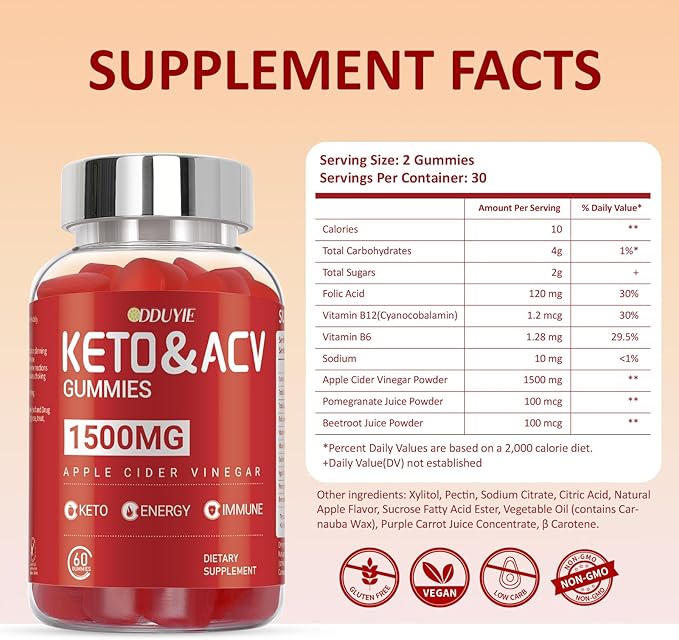 (2 Pack) Apple Cider Vinegar Gummies | Keto ACV Gummies for Supports Metabolism & Fat Burn with Vitamin B6 & B12 | ACV Supplement | Lemon Honey Flavor | 120 Vegan for Women and Men