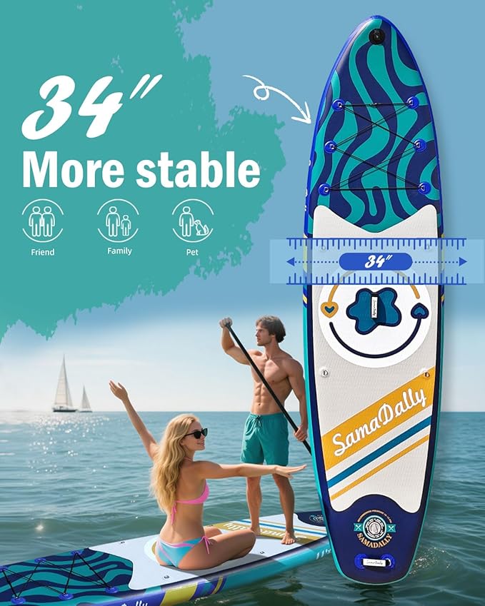 11'Stand Up Paddle Boards Surf Control with Premium SUP Board Accessories Backpack & Removable Fins, 34" Wide Inflatable Paddle Boards of All Skill Levels