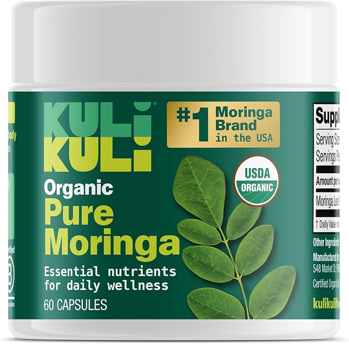Kuli Kuli Organic Moringa Capsules [60 Count] - Premium Moringa Leaf Powder Capsules - Nutrient-Dense Superfood for Energy, Vitality, and Wellness