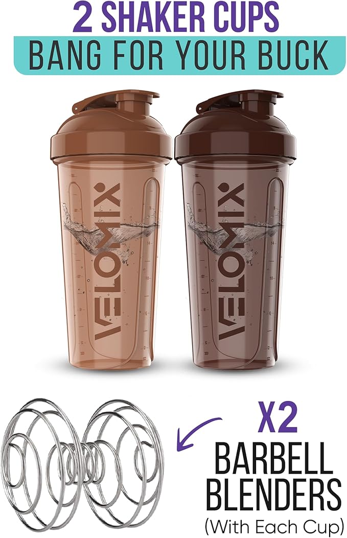 '-2 Pack- 28 oz Protein Shaker Bottles for Protein Mixes - 2x Wire Whisk | Leak Proof Shaker Cups for Protein Shakes | Protein Shaker Bottle Pack | Shakers for Protein Shakes-Brown Colors