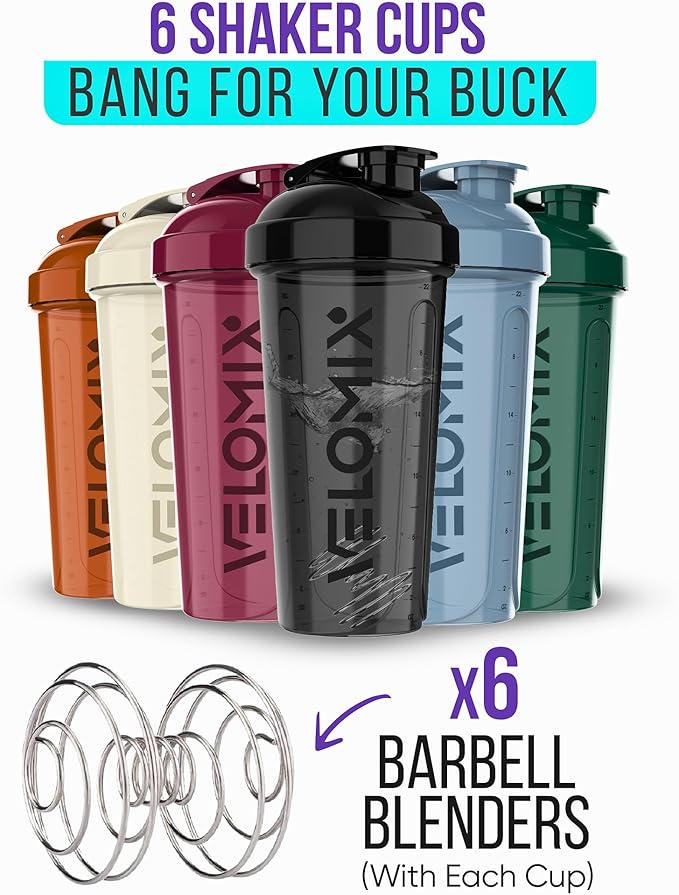 '-6 PACK- 28 oz Protein Shaker Bottle for Protein Mixes - 6x Wire Whisk | Leak Proof Shaker Cups for Protein Shakes | Protein Shaker Bottle Pack | Protein Shake Cup (Earth Tones Collection)