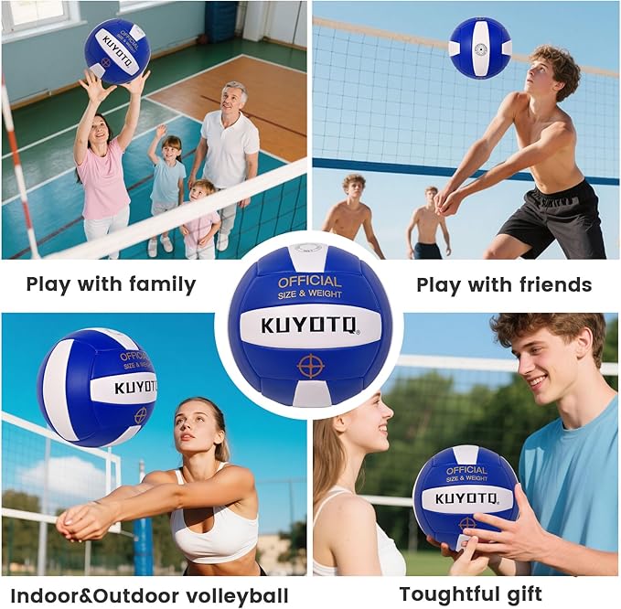 KUYOTQ Official Size 5 in&Outdoor Beach Volleyball,3MM Thickened Surface Soft Leather Youth Womens Mens Volleyball for Game Gym Training(Deflated)