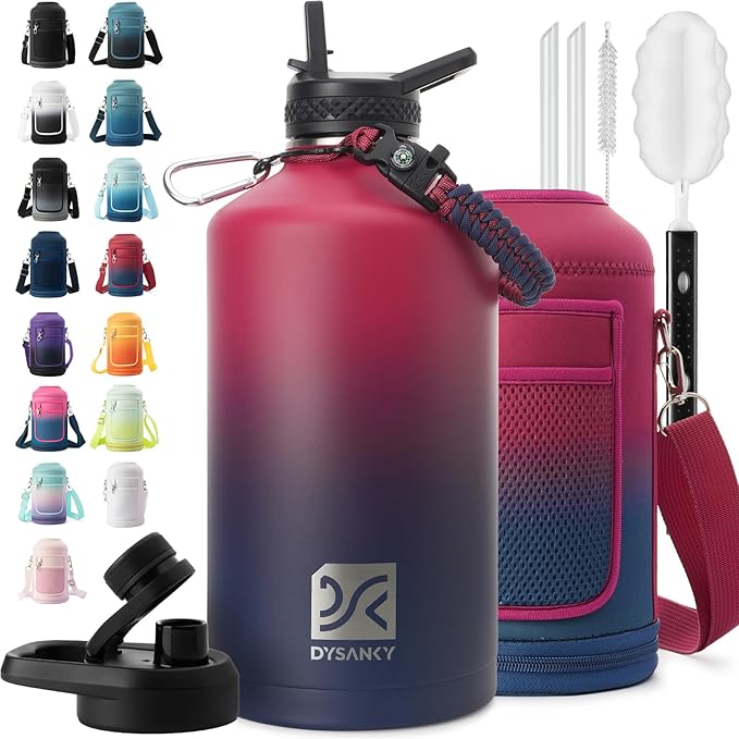 1 Gallon Water Bottle Insulated | Thickened Stainless Steel Vacuum Metal Water Jug | Portable Sports Large for Gym and Hiking with Straw, Carrier Bag, Handle Strap | BPA-Free 128 oz