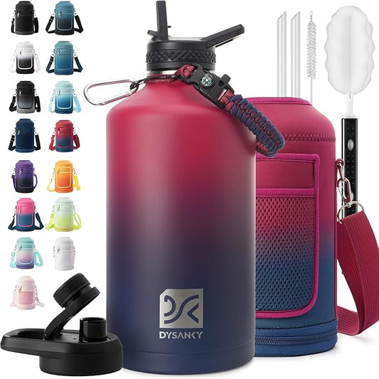 1 Gallon Water Bottle Insulated | Thickened Stainless Steel Vacuum Metal Water Jug | Portable Sports Large for Gym and Hiking with Straw, Carrier Bag, Handle Strap | BPA-Free 128 oz