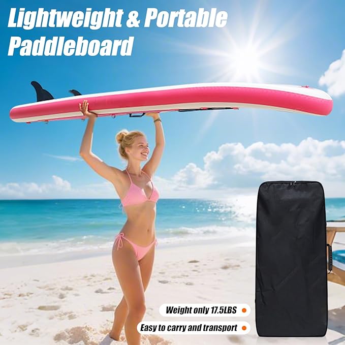 10' Inflatable Stand Up Paddle Board, Ultra-Light Wide Yoga Board for All Skill Levels with Premium SUP Paddleboard Accessories, 84L Waterproof Bag, Non-Slip Comfort Deck for Youth & Adults