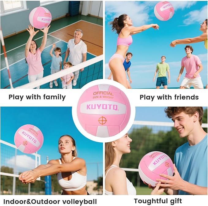 KUYOTQ Official Size 5 in&Outdoor Beach Volleyball,3MM Thickened Surface Soft Leather Youth Womens Mens Volleyball for Game Gym Training(Deflated)