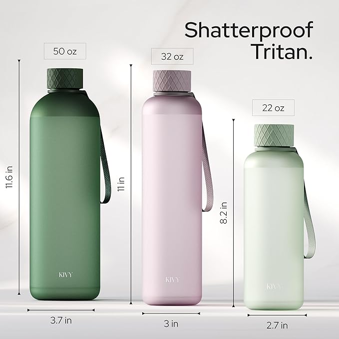 KIVY Slim Water Bottle 32oz [Lightweight & Shatterproof] Fits Backpack & Cupholder for Travel, Sports, School - Blue water bottle no straw - Cute aesthetic water bottles screw top - Dishwasher Safe