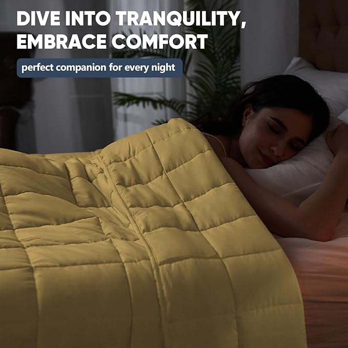King Size Weighted Blanket for Adults (20 lbs, 80” x 87”, Yellow) Cooling Heavy Blanket for Sleeping Perfect for 190-210 lbs, Breathable Blanket for Adults & Couple All Season, Machine Washable