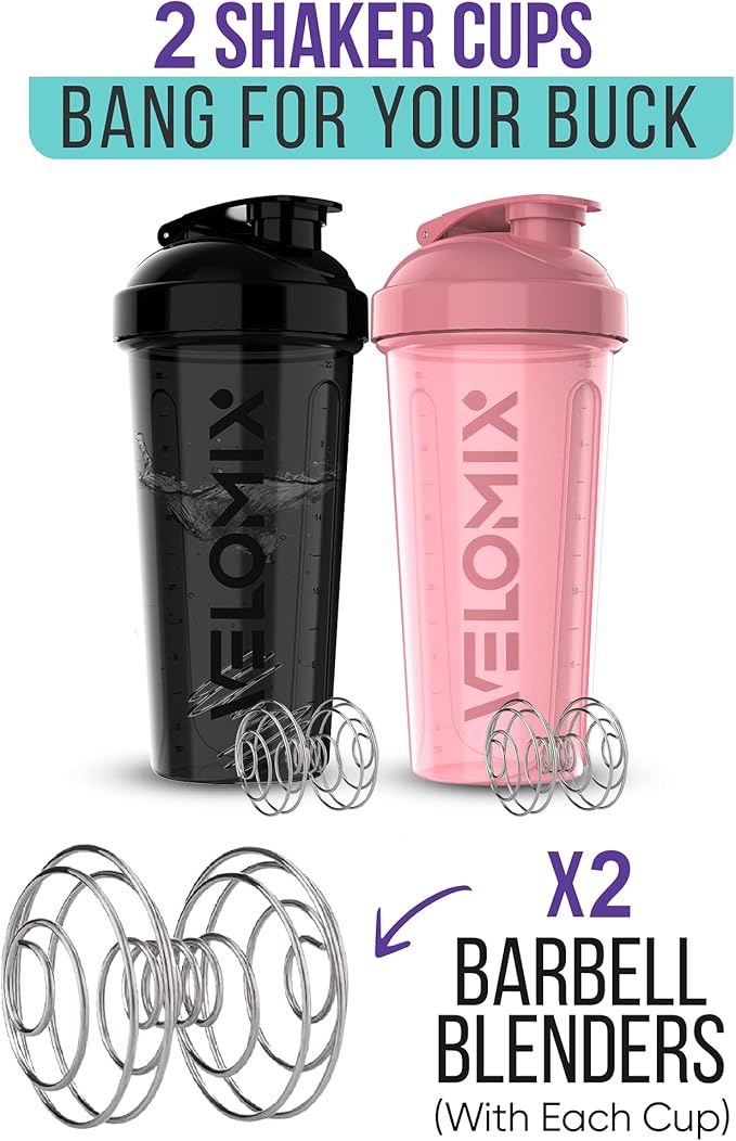 '-2 Pack- 28 oz Protein Shaker Bottles for Protein Mixes - 2x Wire Whisk | Leak Proof Shaker Cups for Protein Shakes | Protein Shaker Bottle Pack | Shakers for Protein Shakes-Pink&Black