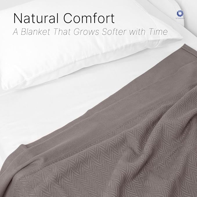 100% Cotton Herringbone Blankets, 90"X90" Queen, Throw Blanket for Bed All Season Cotton Blanket, Cozy Blanket,Throws & Bed Blanket, Throw Blanket for Couch, Modern Home Decor -Charcoal Grey