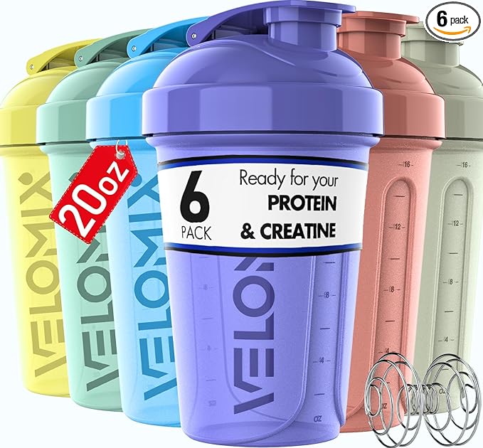 '-6 PACK- 20 OZ Protein Shaker Bottles for Protein Mixes, Shaker Cups for Protein Shakes, Small Shaker Bottle Pack, Shaker Cup, Shakers for protein Shakes (Pastel Shades - 6 Pack)