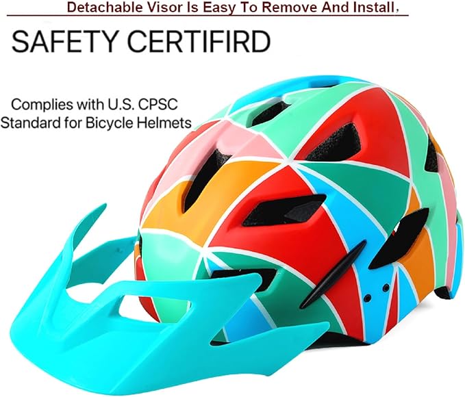 Kids Bike Helmet,Bavilk Kids Boys Girls Bike Helmets with LED Light Detachable Visor Children Youth Teen Multi-Sport for Skating Cycling Scooter Skateboard Adjustable & Lightweight 19.7"-22.4"