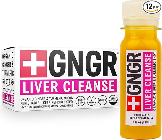 '+GNGR Liver Cleanse Shot, Cold-Pressed Ginger Shot with Milk Thistle, Dandelion Root, Turmeric Root, Immunity Shot for all natural Liver Support, Detox, Immunity, Digestion, Cleanse (2 Oz, Pack of 12)