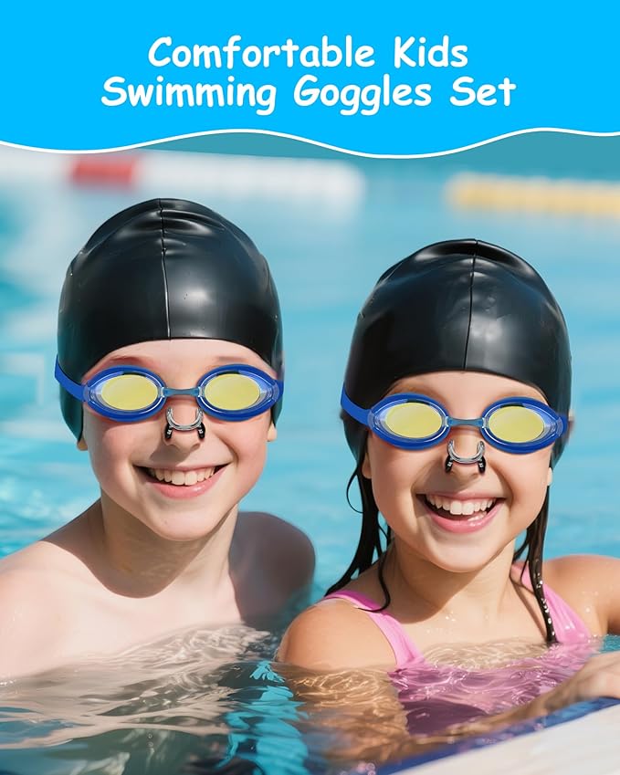Kids Swim Goggles, Anti-fog and UV Protection with Swim Cap for Age 3-15 Youth Boys Girls Toddler