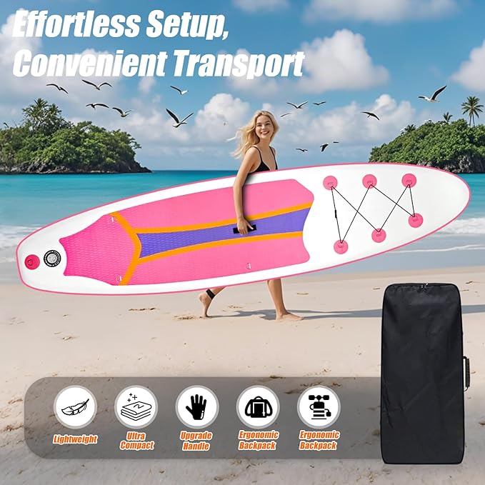 10' Inflatable Stand Up Paddle Board, Ultra-Light Wide Yoga Board for All Skill Levels with Premium SUP Paddleboard Accessories, 84L Waterproof Bag, Non-Slip Comfort Deck for Youth & Adults