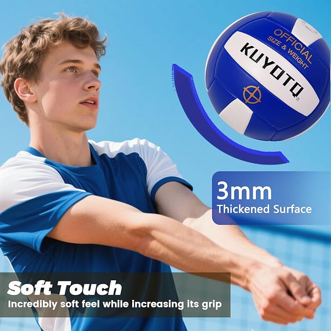KUYOTQ Official Size 5 in&Outdoor Beach Volleyball,3MM Thickened Surface Soft Leather Youth Womens Mens Volleyball for Game Gym Training(Deflated)