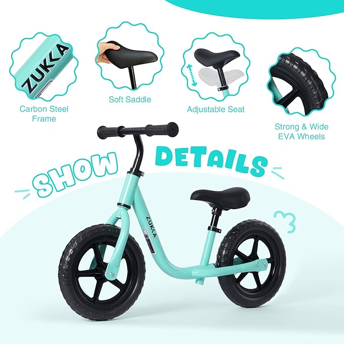 12 inch Toddler Balance Bike Adjustable Handlebar & Seat Anti-Slip Grip Suitable for 2-5 Years Old with Footrest Lightweight for Tolddlers Boys Girls Multiple Colors to Choose
