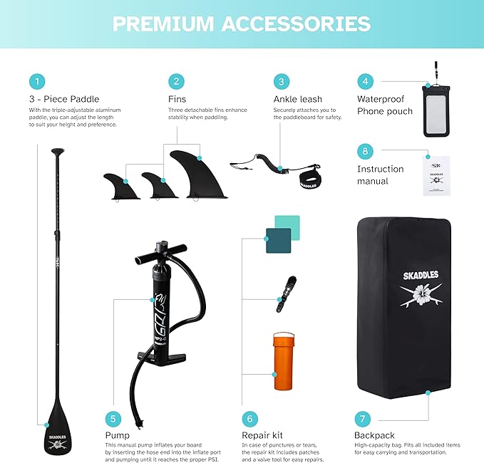 10’6’’ Portable Inflatable Stand Up Paddle Board (SUP) for Adults and Youth with Non-Slip Deck – Complete Accessories Kit, Perfect for Fishing, Yoga, Fitness & Family Fun