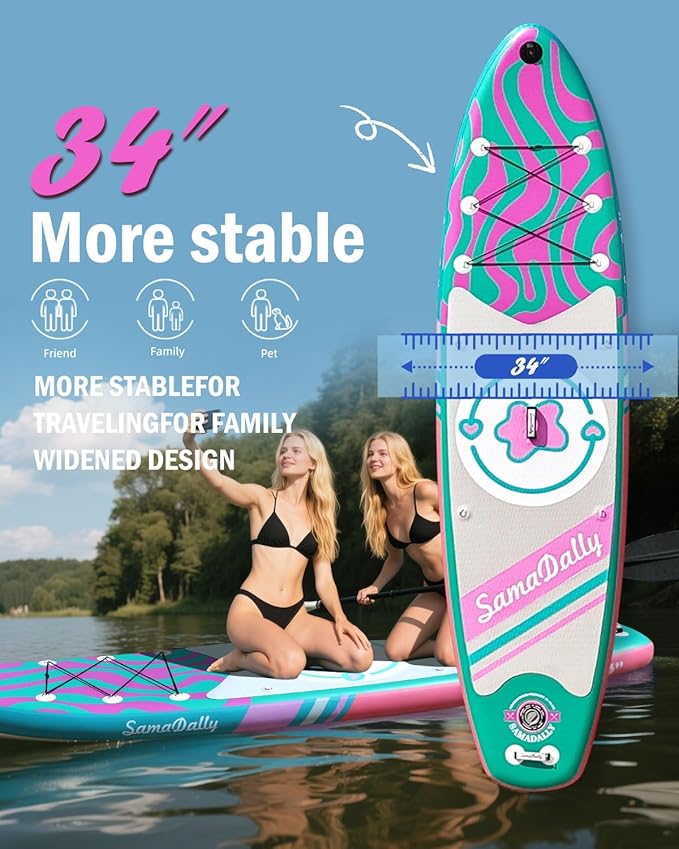 11'Stand Up Paddle Boards Surf Control with Premium SUP Board Accessories Backpack & Removable Fins, 34" Wide Inflatable Paddle Boards of All Skill Levels