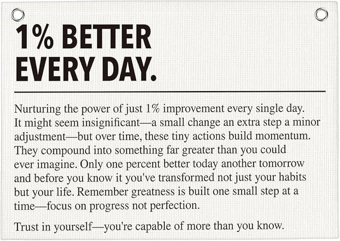 1% Better Every Day Gym Motivational Wall Art Banner Dorm Posters Gifts for Guys Men Women Gym Flag Decor for Home Gym Bedroom Workout Room 30x20 Inchs