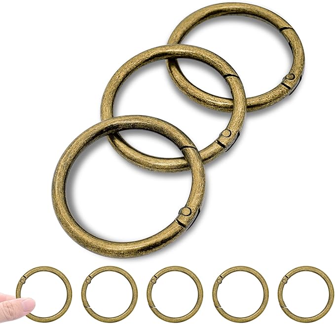 10Pack 1-1/2" Large Round Carabiner Clips, Metal Spring O Rings for Organizer Key Rings, Paracord Keychain Lanyard, Pet Chains, Purse Hardware, Key Snap Hooks DIY Accessory (Bronze)
