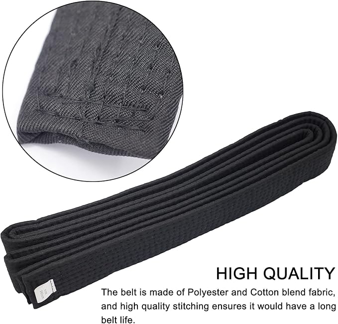 110 Inch Black Karate Belt, 280cm Taekwondo Solid Rank Martial Arts Belts Universal Fit for Judo/Karate/Taekwondo