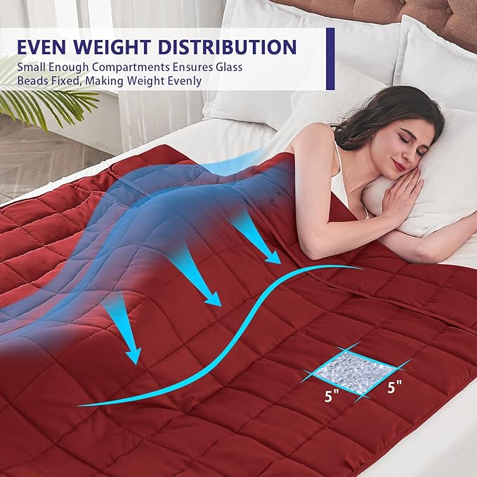 King Size Weighted Blanket for Adults (20 lbs, 80” x 87”, Red) Cooling Heavy Blanket for Sleeping Perfect for 190-210 lbs, Breathable Blanket for Adults & Couple All Season, Machine Washable