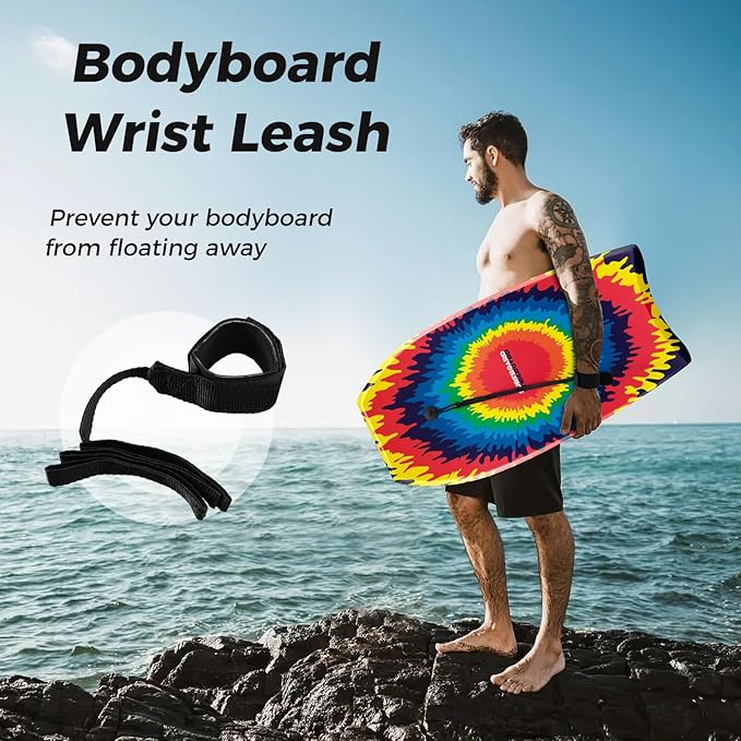 KOTEK 33/37/41 Inch Body Board with Wrist Leash, EPS Core, Dual Channel, HDPE Slick Bottom, Bodyboard for All Skill Levels & Wave Conditions