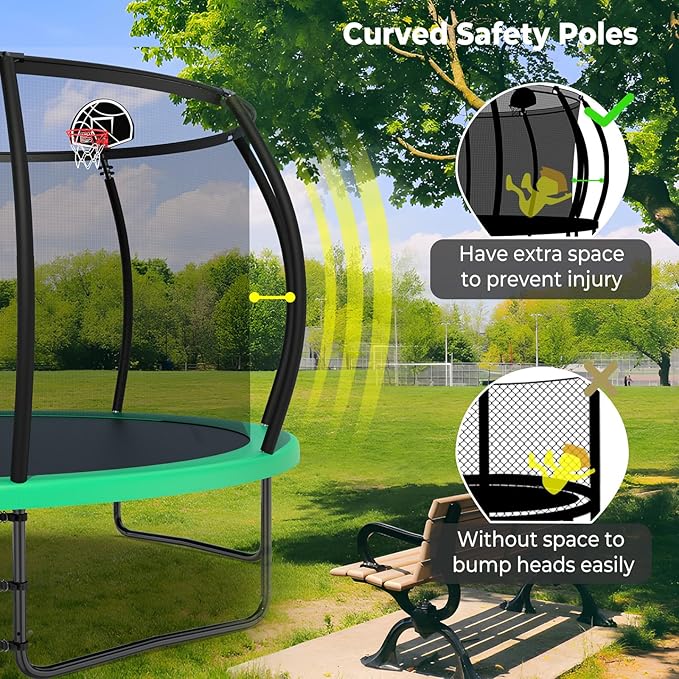 10 12 14 15 16FT Outdoor Trampolines for Kids and Adults, Pumpkin Trampoline with Curved Poles, Recreational Trampoline with Basketball Hoop and Safety Enclosure Net for Kids and Adults