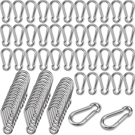 100Pcs 2.4" Carabiner Clip Spring Snap Hook, M6 2-3/8 Inch Heavy Duty Galvanized Steel Spring Snap Hook, Quick Link Keychain Clip for Keys Swing Set Camping Fishing Hiking Traveling(260 lbs Capacity)