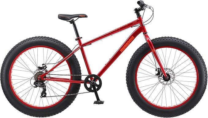 Mongoose Aztec Mens and Womens Fat Tire Bike, 18-Inch Steel Frame, 26-Inch Wheels, 4-Inch knobby tires, Red