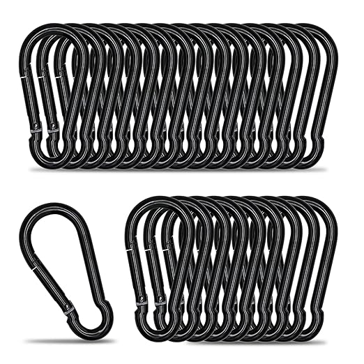 KINLINK 25 Pack Black Carabiner Clip, 1.57 inch Heavy Duty Spring Snap Hook, Small Caribeener Clips for Outdoor Camping, Swing Set, Hammock, Hiking Travel, Fishing, Quick Link Keychain