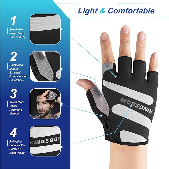 KINGSBOM Breathable Cycling Gloves, Shock-Absorbing Bike Gloves with Light Silicone Gel Pad, Anti-Slip Bicycle Gloves for Men and Women