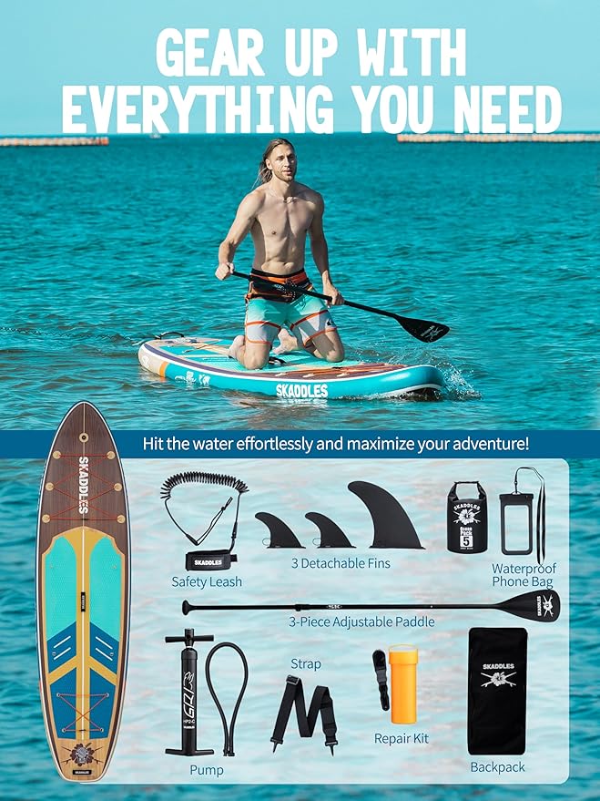 11' Inflatable Stand Up Paddle Board – Extra Wide SUP for Adults & Kids of All Skill Levels, Stable Paddleboard with Pump, Fins, Backpack, Accessories & Waterproof Phone Pouch