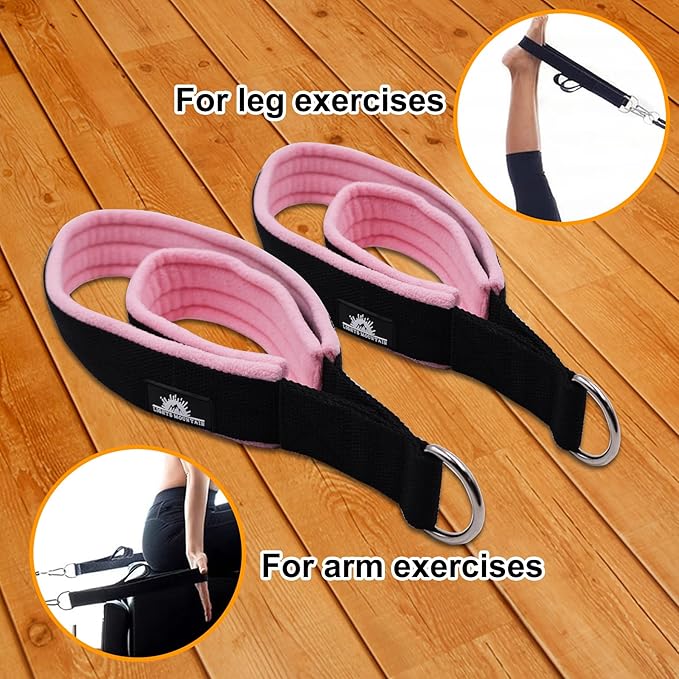 1 Pair Enhanced Pilates Double Loop Straps for Reformer, Thickened D-Ring Handle Straps, Yoga Exercise Accessories in 2 Lengths and Multicolor for Home Gym Workout