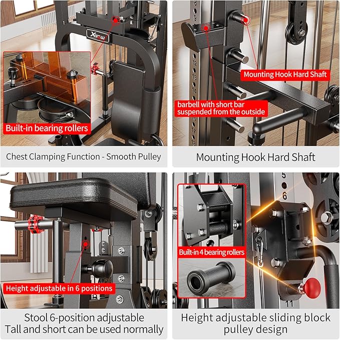 Smith Machine Power Rack Multifunctional Power Cage Deep Squat Rack Cable Crossover System Selectable More Training Attachment for Garage & Home Gym