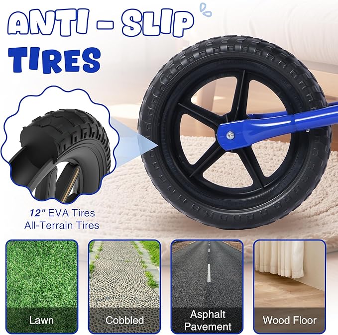 12 inch Toddler Balance Bike Adjustable Handlebar & Seat Anti-Slip Grip Suitable for 2-5 Years Old with Footrest Lightweight for Tolddlers Boys Girls Multiple Colors to Choose