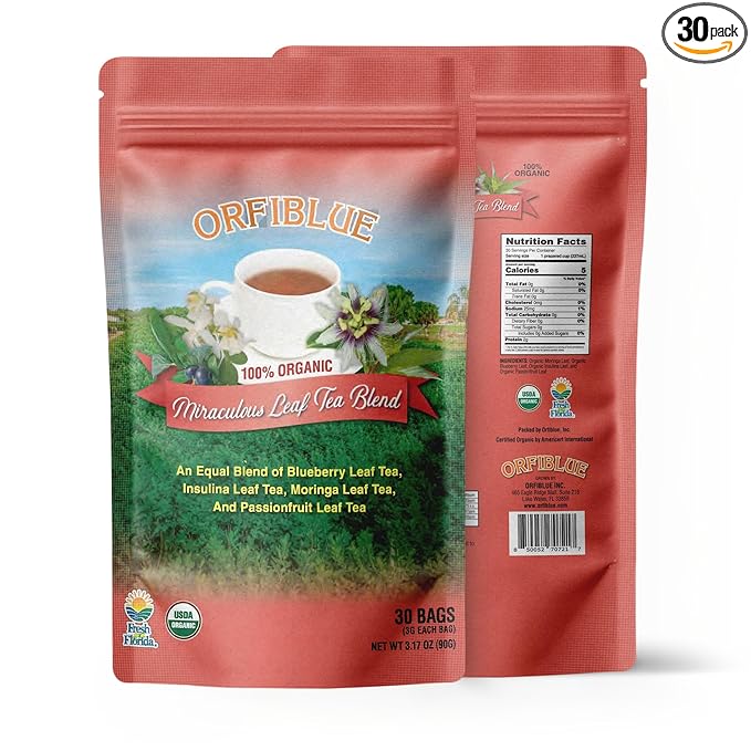 100% Organic Miraculous Leaf Tea bags | Organic Herbal Teas | Premium Quality & Flavorful Blends - 0 Sugars, 0 Carbs, 0 Fats, 1% Sodium (25mg) | Rich in Vitamins - Detox, Immunity, Wellness & More