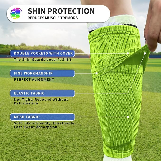 Kids Youth Soccer Shin Guards with Sleeves, Slip in Shinguards Soccer Shin Pads for 3-15 Years Old Boys Girls Child Teens