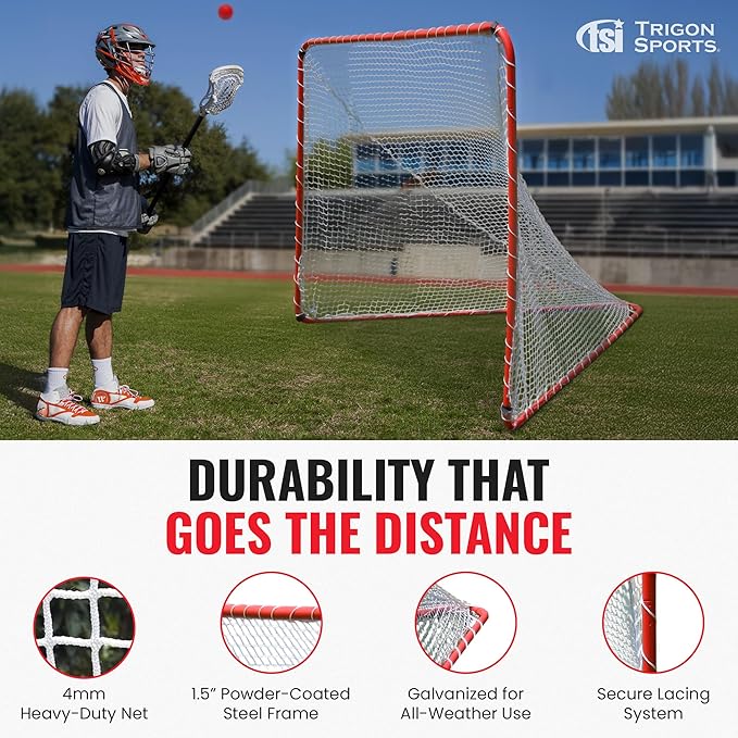 Trigon Sports Lacrosse Goal, 72” x 72” Portable Lacrosse Nets for Backyard, Steel Frame Lax Goal Hockey Soccer Training Equipment for Practice & Accuracy