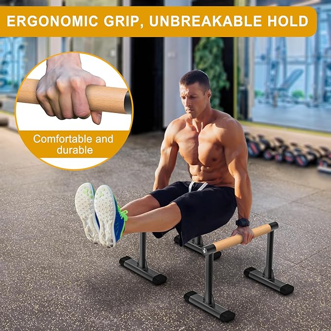 Kipika Parallettes Bars, Push Up Bars & Dip Bar with Comfort Thick Handles, Rock-Free Fitness Equipment for Handstand, L-Sit, Gymnastics & Strength Training, 600lbs Capacity, 12" Height